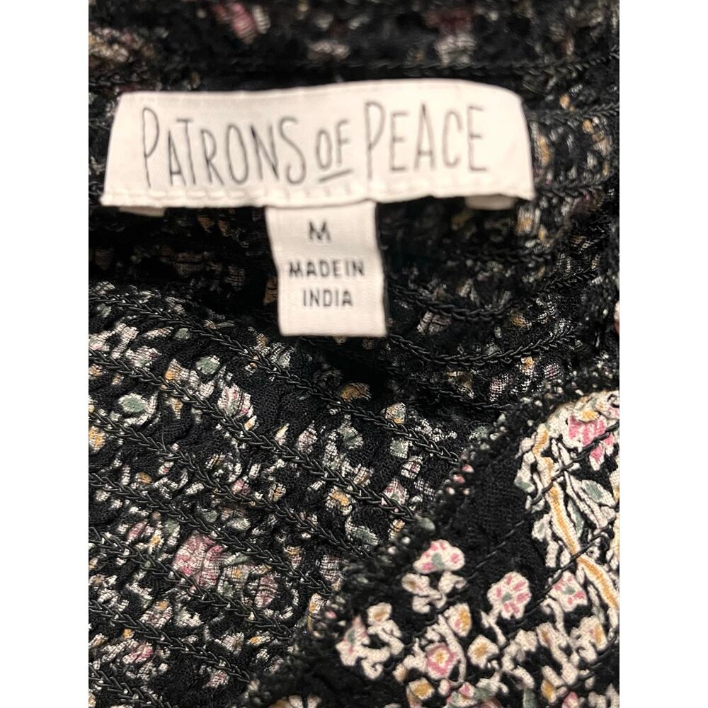 Patrons of Peace Smocked Black Floral Crop Top Boho Coquette Festival M Indie - Picture 6 of 8